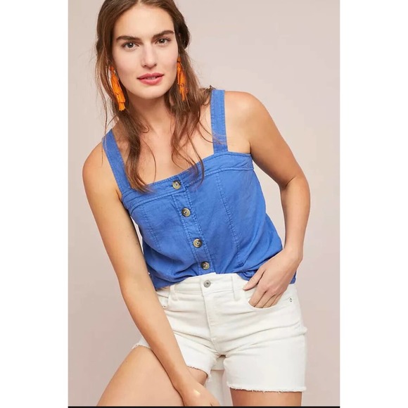 Maeve By Anthropologie Womens Berea Tank Top Blue Sleeveless Square Neck 14 New - Picture 2 of 8